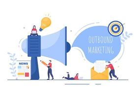 Outbound Marketing Business Vector Illustration with Megaphone Design to Attract Customers Offline or Online for Web or Poster