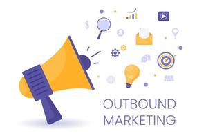 Outbound Marketing Business Vector Illustration with Megaphone Design to Attract Customers Offline or Online for Web or Poster