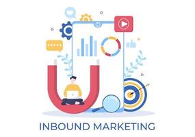 Inbound Marketing Business Vector Illustration with Magnet Design to Attract Customers Offline or Online for Web or Poster