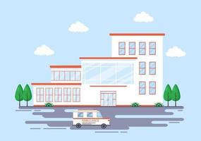 Hospital Building for Healthcare Background Vector Illustration with, Ambulance Car, Doctor, Patient, Nurses and Medical Clinic Exterior