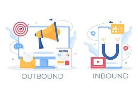 Inbound and Outbound Marketing Business Vector Illustration with Magnet and Megaphone Design to Attract Customers Offline or Online for Web or Poster