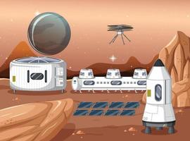 Space station on planet landscape vector