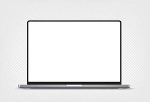 Modern thin frame laptop computer vector 3d mockup with shadow isolated on transparent background