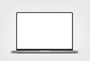 Modern thin frame laptop computer vector 3d mockup with shadow isolated on transparent background