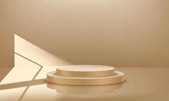 Gold luxury podium in golden interior with sun flare. Realistic 3d style vector illustration