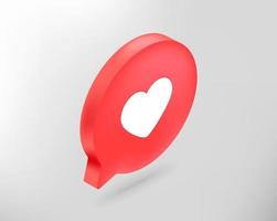 Speech balloon with heart shape. Social media pin. Vector 3d style illustration