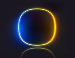 Superellipse shape yellow and blue neon glowing frame on dark background. Template for design vector