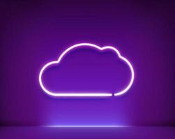 Neon glowing cloud in dark interior. Frame for a text. 3d style realistic vector illustration