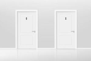 Male and female toilets doors in bright interior. Realistic 3d style vector illustration