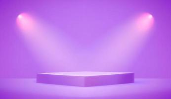 Empty illuminated room with square pedestal. Realistic 3d style vector illustration