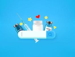 Searching for a medicaments in internet with search tab. 3d style vector illustration
