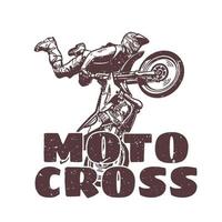 Diseño de camiseta de motocross con piloto de motocross haciendo atracción de salto ilustración vintage vector