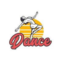 diseño de logotipo baile con mujer bailando ilustración vintage vector