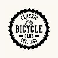 Diseño de logotipo clásico club de bicicletas est 1985 con silueta de bicicleta ilustración plana vector