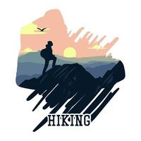 vector illustration hiking with hiker on the mountain scenery flat illustration