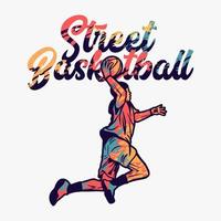 ilustración vectorial baloncesto callejero con hombre haciendo slam dunk al jugar baloncesto ilustraciones vectoriales vector