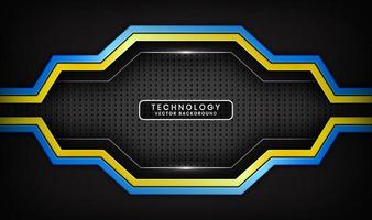 3D black technology abstract background, overlap layers on dark space with blue yellow stripes effect decoration. Modern template element future style for flyer, card, cover, brochure, or landing page vector