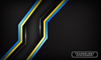 3D black technology abstract background, overlap layers on dark space with blue yellow stripes effect decoration. Modern template element future style for flyer, card, cover, brochure, or landing page vector