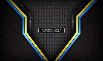 3D black technology abstract background, overlap layers on dark space with blue yellow stripes effect decoration. Modern template element future style for flyer, card, cover, brochure, or landing page vector
