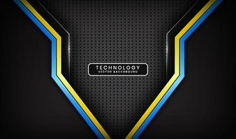 3D black technology abstract background, overlap layers on dark space with blue yellow stripes effect decoration. Modern template element future style for flyer, card, cover, brochure, or landing page vector