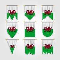 Wales flag in different shapes, Flag of Wales in various shapes vector