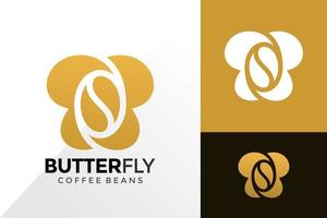 Diseño de logotipo de mariposa y granos de café, diseños de logotipos de identidad de marca, plantilla de ilustración vectorial vector