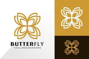 Diseño de vector de logotipo floral de mariposa dorada, concepto de diseños de logotipos creativos para plantilla