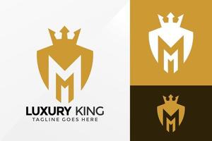 Letra m diseño de logotipo de rey de lujo, diseños de logotipos de identidad de marca plantilla de ilustración vectorial