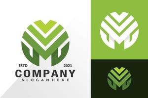 Letter m nature circle logo and icon design vector concept for template