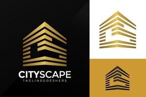 Gold City Building with Initial Letter C S, Golden Real Estate Apartment with CS Monogram luxury elegant logo design vector