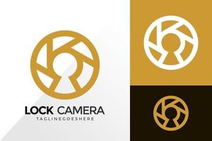 Diseño de logotipo de empresa de cámara de bloqueo de teclas, diseños de logotipos de identidad de marca, plantilla de ilustración vectorial vector