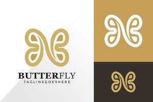 Letra n mariposa concepto de vector de diseño de logotipo e icono para la plantilla
