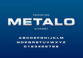 Modern sans serif custom style font, metallic alphabet letter and number vector