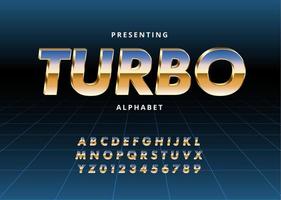 Retro Futuristic 80s font style. Vector alphabet with chrome effect