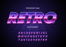 Retro Futuristic 80s font style. Vector alphabet with chrome effect
