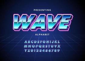 Retro Futuristic 80s font style. Vector alphabet with chrome effect