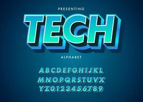 Modern Techno style font. Set of vibrant gradient alphabet and number vector