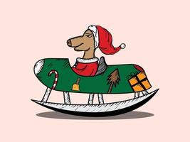 Print Vector dog christmast riding bobsled illustration