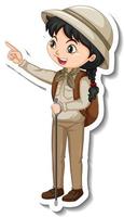 Safari girl with pointing pose cartoon character sticker vector