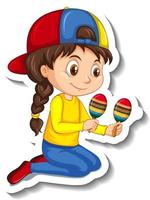 A girl playing maracas cartoon character sticker vector