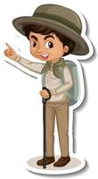 niño en traje de safari etiqueta engomada del personaje de dibujos vector