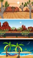 Set of different forest horizontal scenes in different times vector