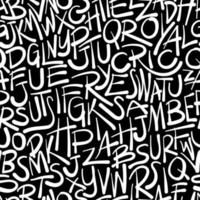 Hand drawn abstract alphabet texture background on black and white, seamless pattern, vector illustration