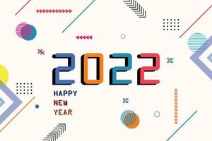 happy new year 2022 with memphis background vector