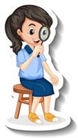 Cartoon girl looking through magnifying glass vector