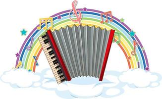 Accordion with melody symbols on rainbow vector