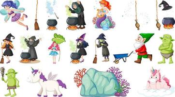 Set of fantasy fairy tale characters and elements vector