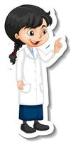 Scientist girl cartoon character sticker vector