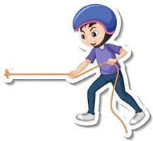 A boy pulling rope cartoon character sticker vector