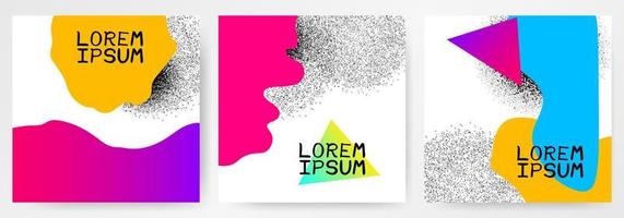 Colorful modern abstract posters, card with gradients, textures, color liquid, geometrical shape on white background. Covers, templates. vector